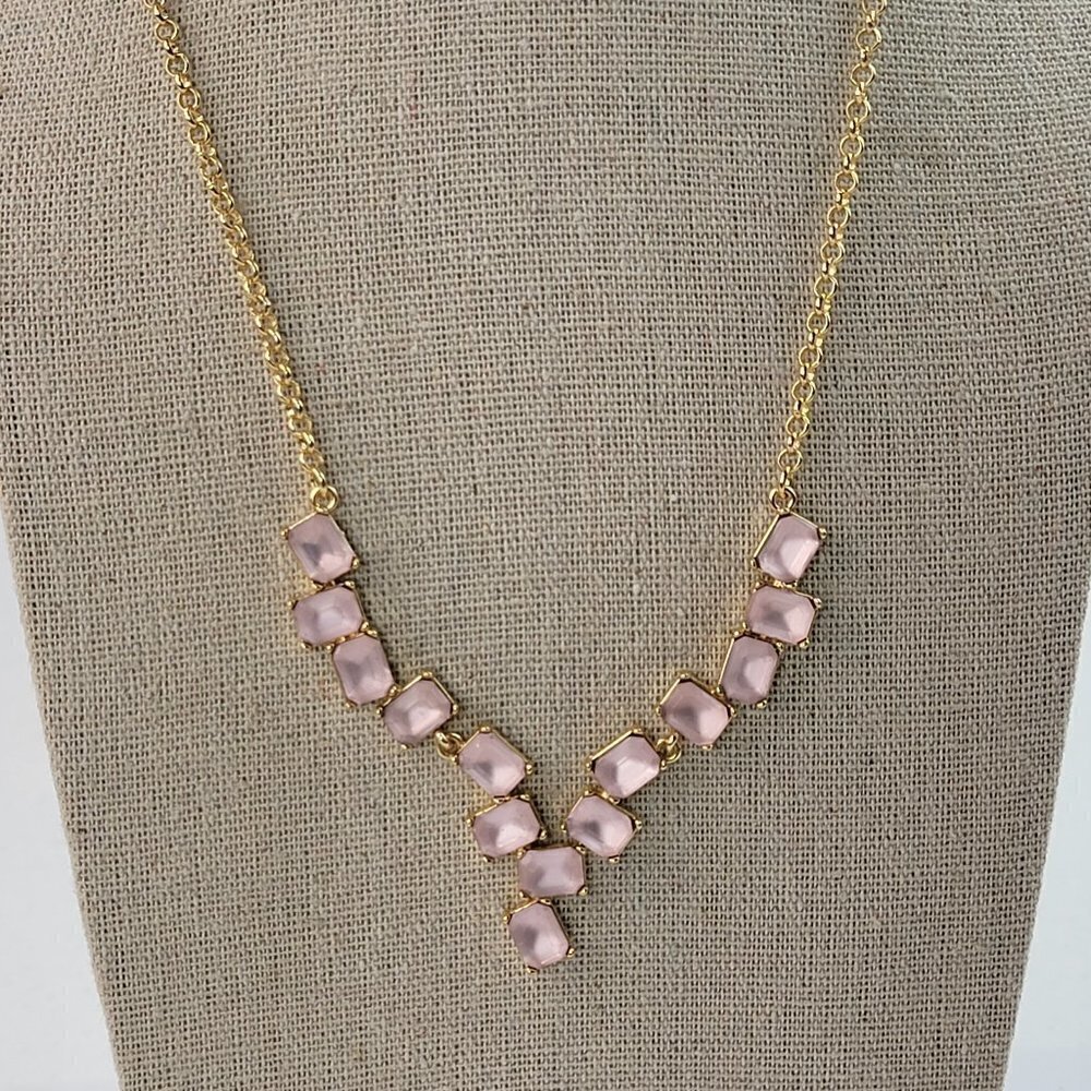 R.J. Graziano Pink Frosted Rhinestones Necklace Gold-Tone Vintage Signed 21.5 in